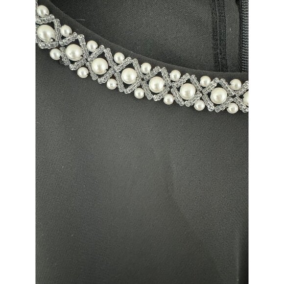 Size 12 BLACK CHIFFON TIERED DRESS W/PEARL BEADED NECKLINE Wedding Evening Party - Picture 6 of 6